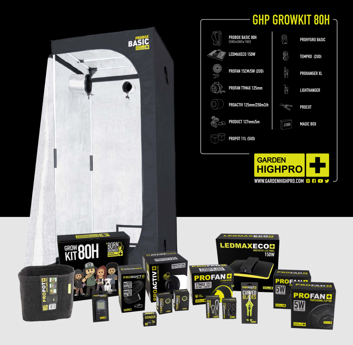 Growbox Komplettset 80x80 Zubehör Lucky Hemp   