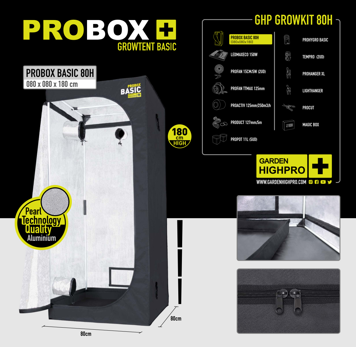 Growbox Komplettset 80x80 Zubehör Lucky Hemp   